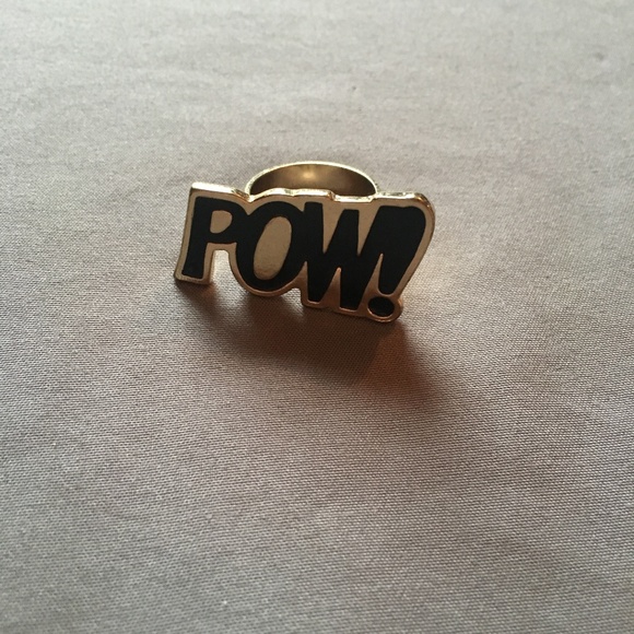 POW! Ring Gold with Black Lettering Forever 21 - Picture 1 of 3